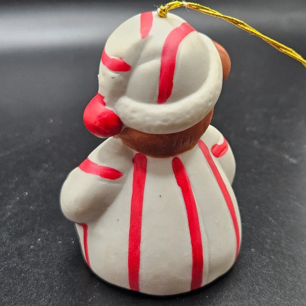 Vintage 1985 Giftco Teddy Bear Bell Christmas Ornament Peppermint Suit
